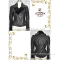 Side fly open women PU leather jacket with fur collar